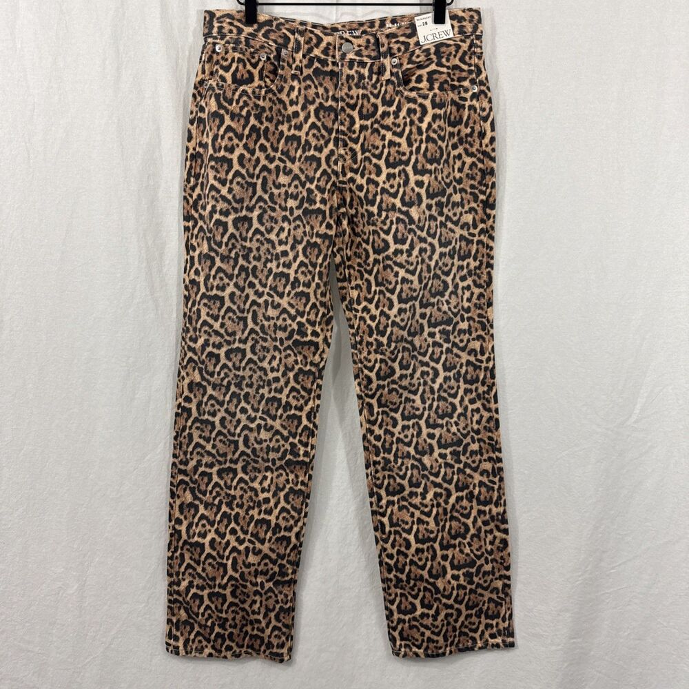 J Crew Mid Rise 84 Leopard Slouchy Jeans Womens Sz 28 Concert Rock Glam Festival
